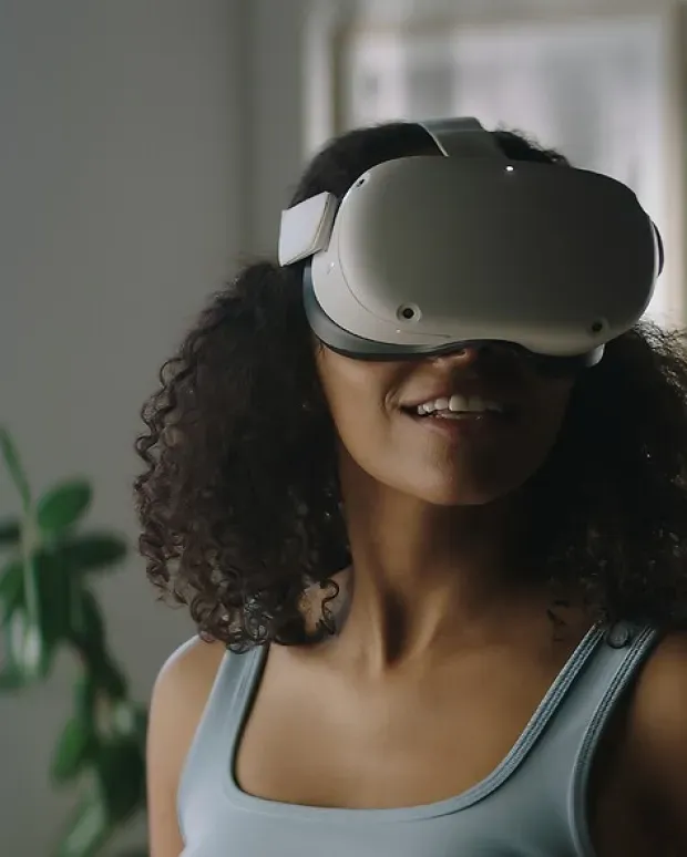 Fille porte un casque de réalité virtuelle