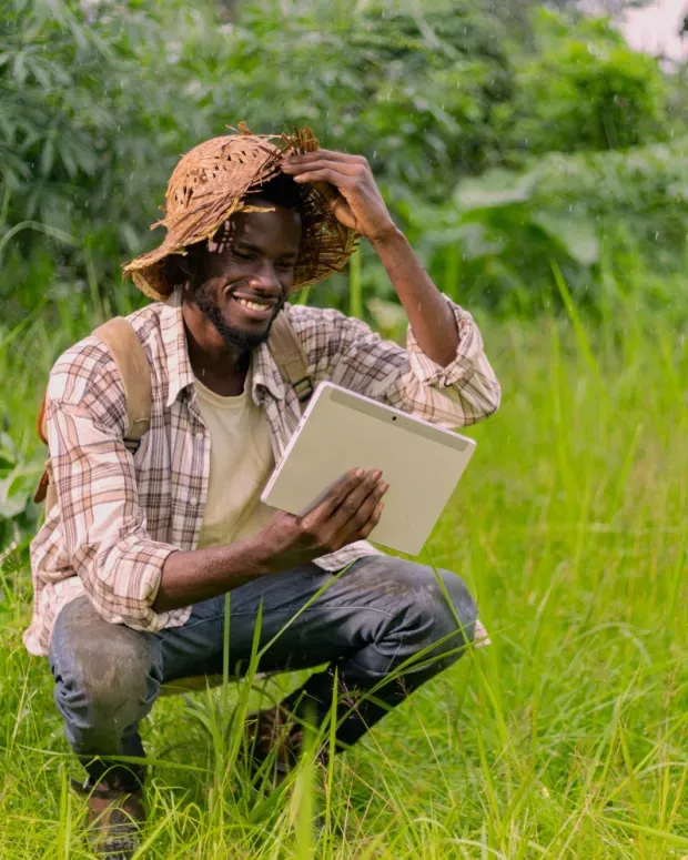Homme dans un paysage de forêt tropicale
