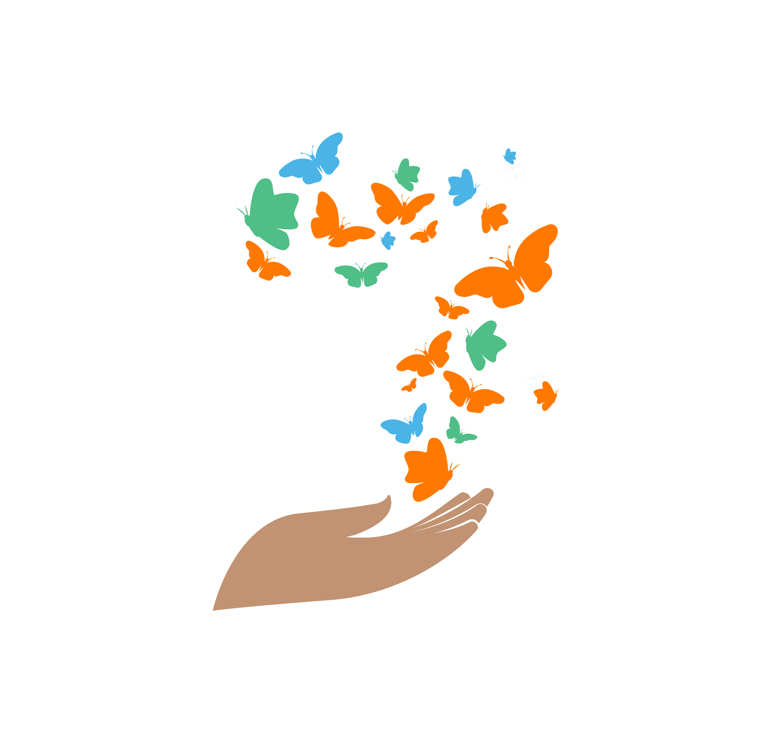 Illustration d'une main lâchant des papillons qui forment le continent Africain