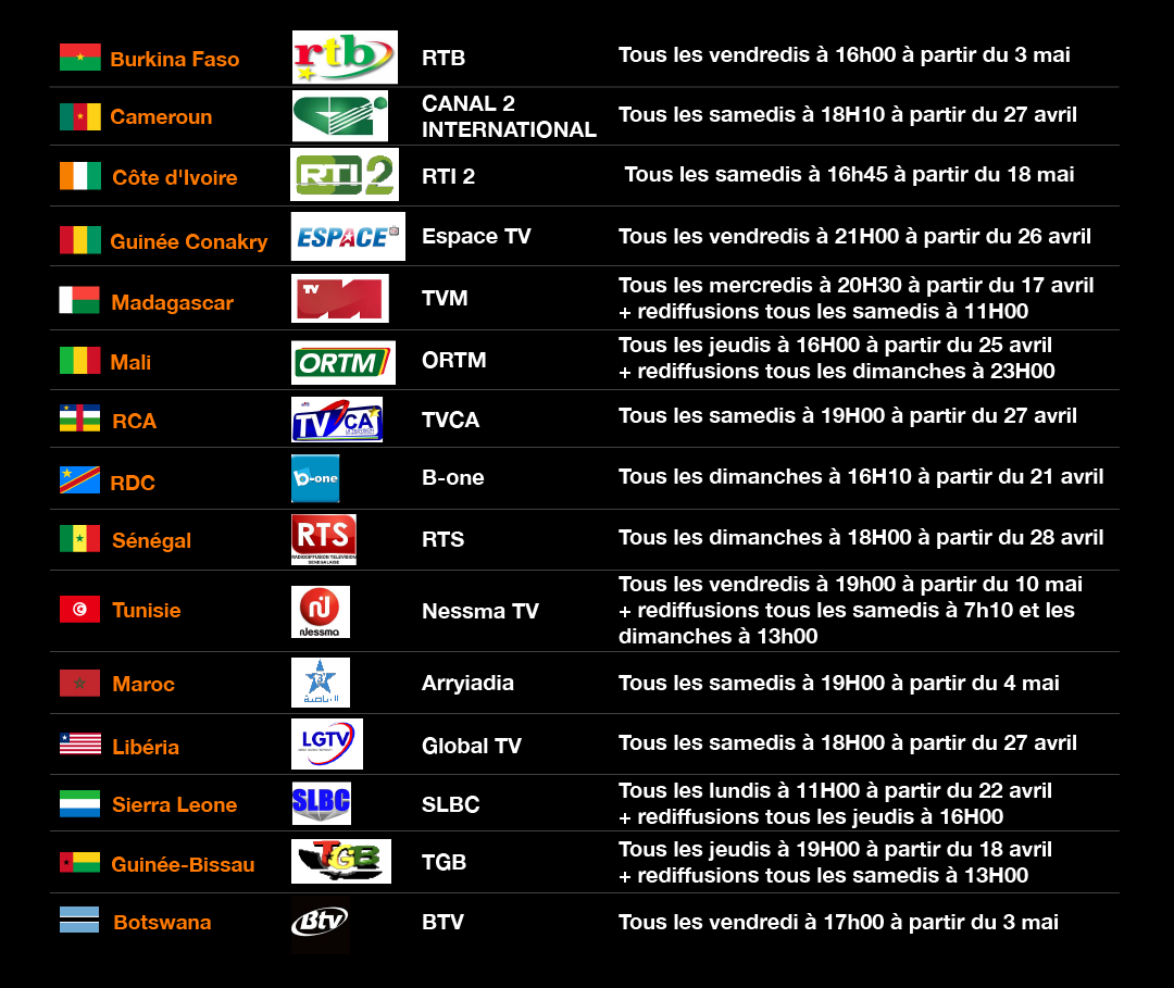 Y'africa Saison 3 Diffusion chaînes TV