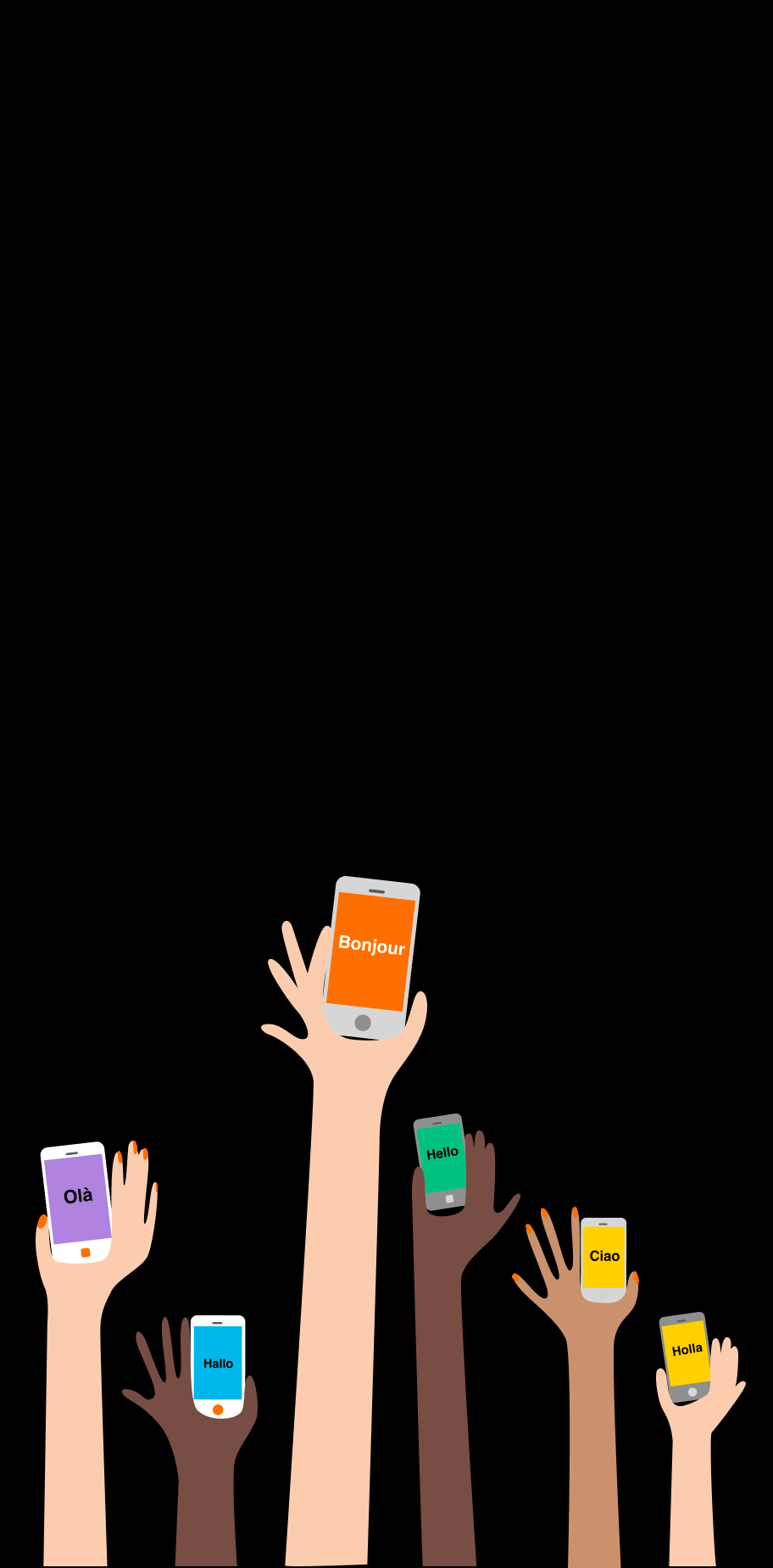 Illustration mains levées avec des téléphones