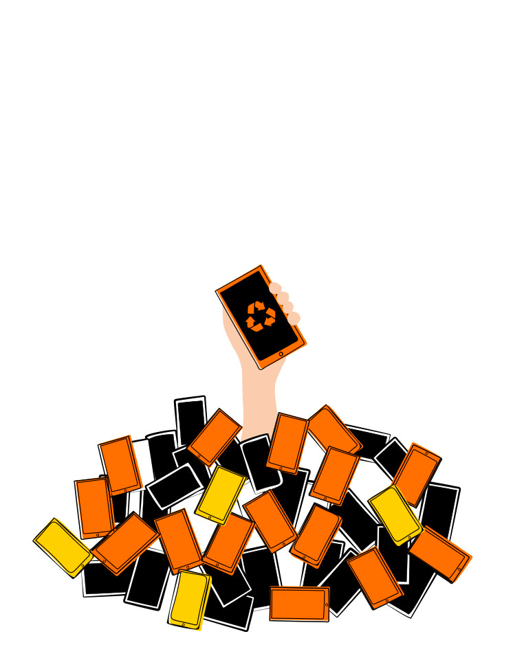 Illustration de plusieurs téléphones recyclés