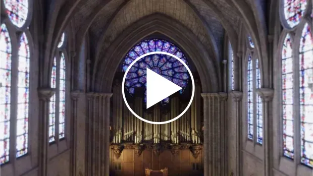 Eternelle Notre-Dame, nef supérieure, orgue et vitraux de Notre-Dame de Paris en réalité virutelle