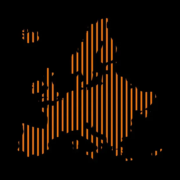Illustration de la carte Europe en orange sur fond noir