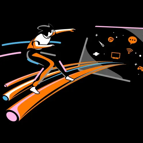 Illustration d'une personne surgant sur les ondes dégagées par une tablette numérique