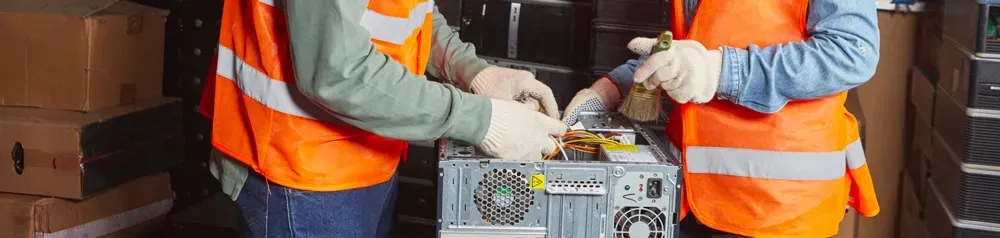 2 technicians refurbishing material